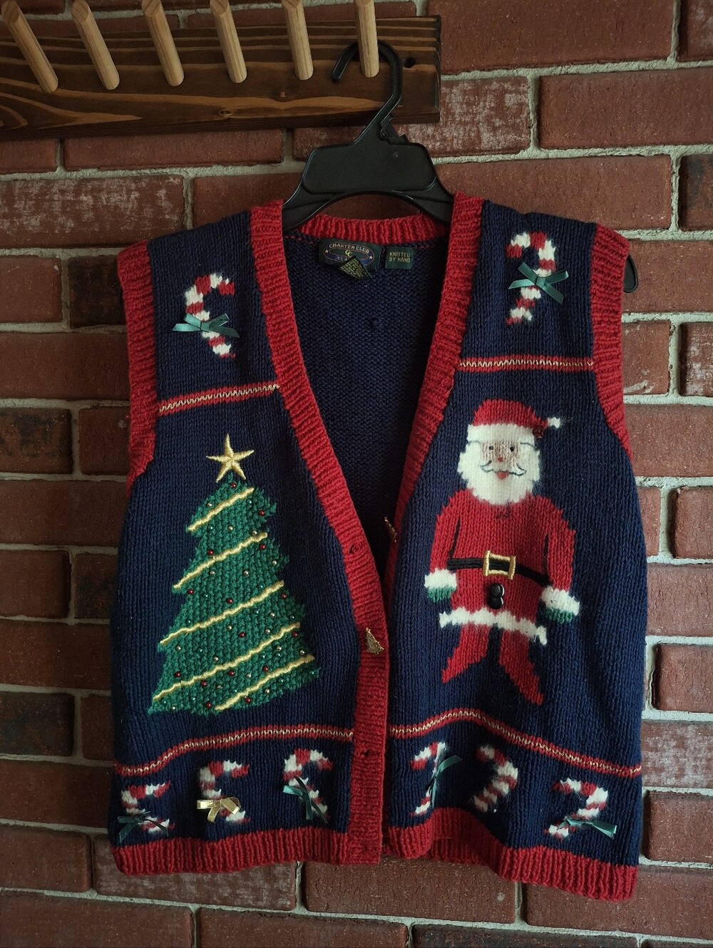 Charter Club Navy & Red Santa and Tree Holiday Sweater Vest